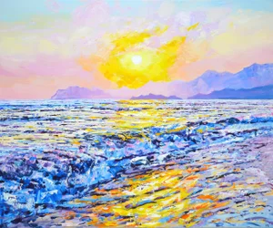 "Ocean. Sunset 2." Original Contemporary Painting by Iryna Kastsova