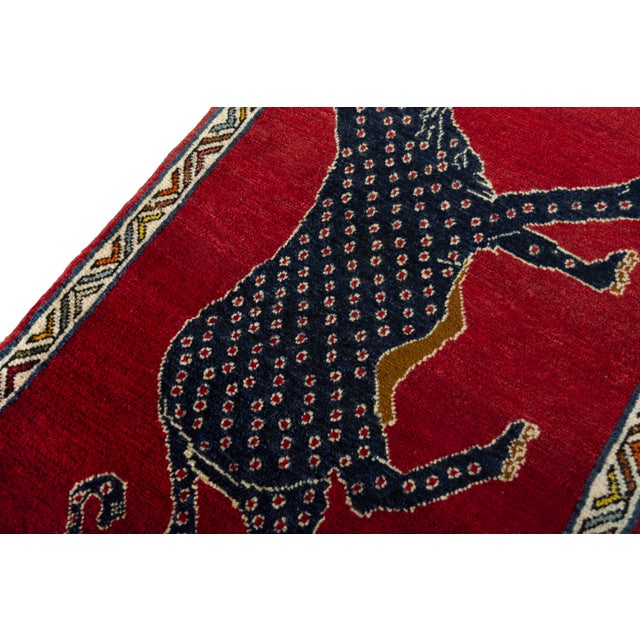 Hand-Knotted Gabbeh Nomad Rug with Tiger Motif For Sale - Image 5 of 9