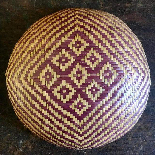 Vintage Geometric Purple + Natural Woven Basket For Sale In Baltimore - Image 6 of 6