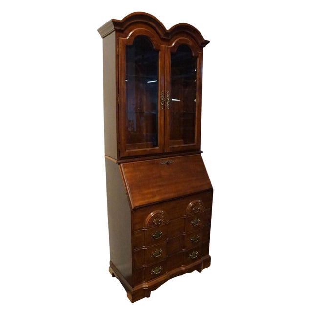 Traditional High End Vintage Solid Cherry Traditional Style 34" Secretary Desk W. Double Bonnet Display Hutch For Sale - Image 3 of 13