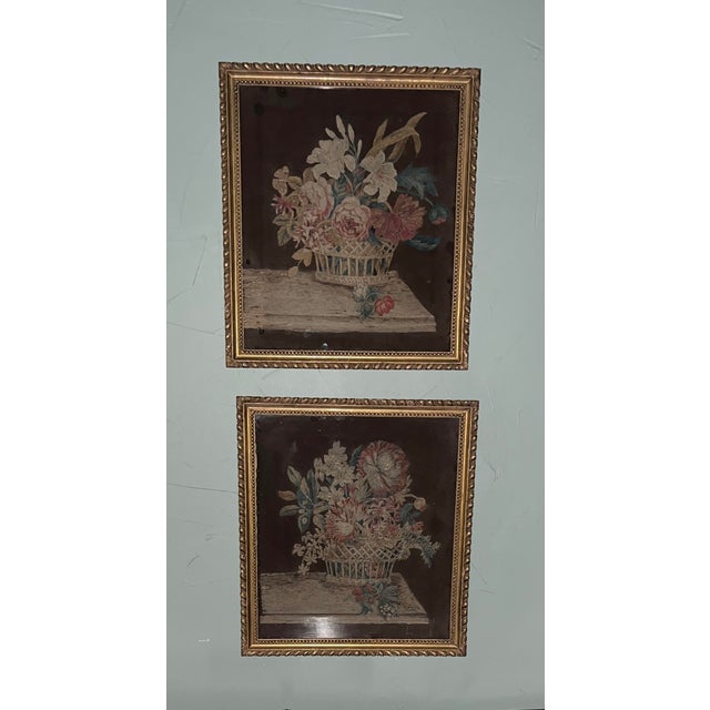 Pair of Framed French Embrodery Floral Tapestries For Sale - Image 13 of 14