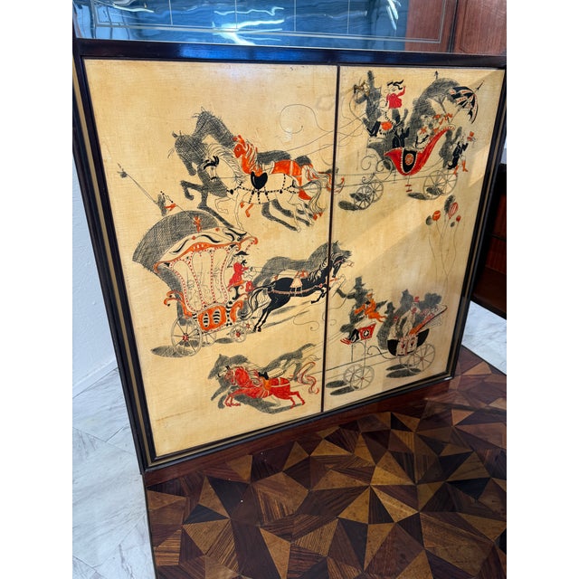 Stone Italian Bar Cabinet With Reverse Painted Panels and Marble Top, 1950s Attributed to Ico Parisi For Sale - Image 7 of 16