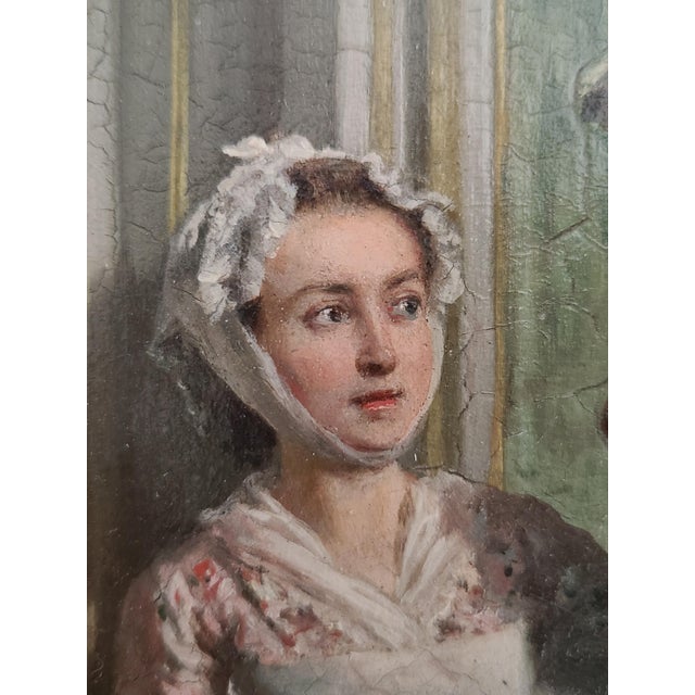 Mid 19th Century Prudent-Louis Leray Antique 19th Century French Oil Painting Interior Courting Scene For Sale - Image 5 of 17