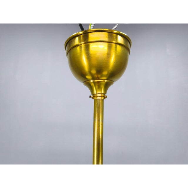 Adjustable Art Deco Brass Chandelier with Milk Glass, 1930s For Sale - Image 11 of 16