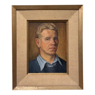 Vintage Portrait of a Man in Blue by Richard Schmueckle For Sale