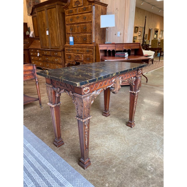 Antique Faux Marble Painted Top Console Table With Carved Dentate Details For Sale - Image 4 of 10