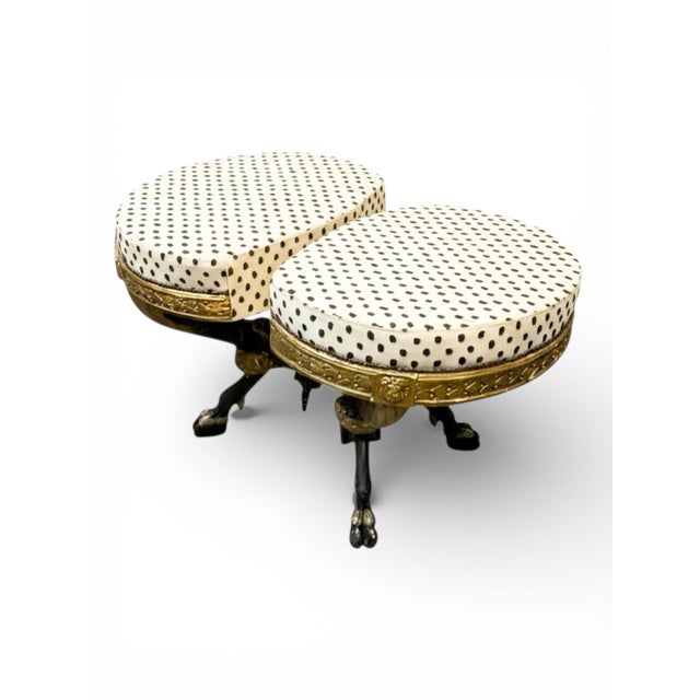 Neoclassical 19th-C. French Neoclassical Painted & Giltwood Stools / Ottomans - Pair For Sale - Image 3 of 6