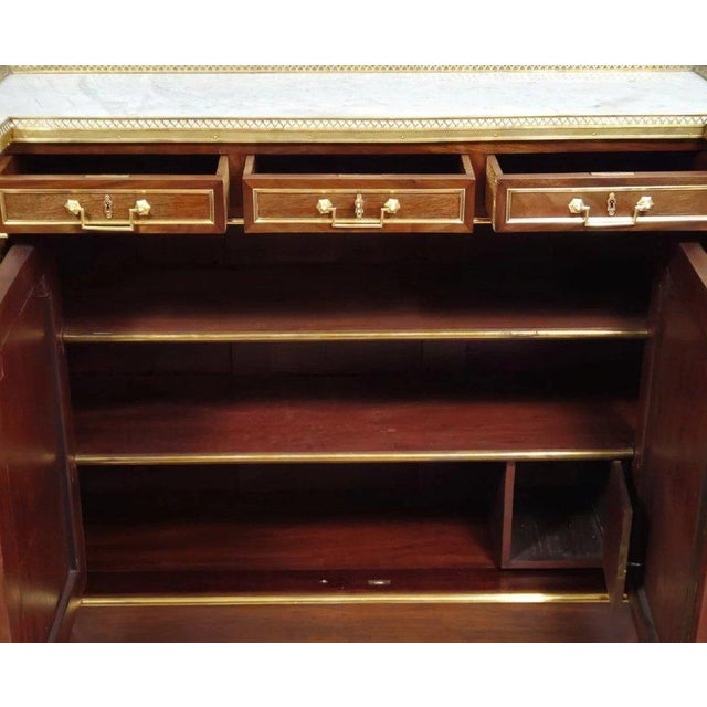 Louis XVI Mahogany and Gilt Bronze Side Table with White Marble Top For Sale - Image 4 of 6