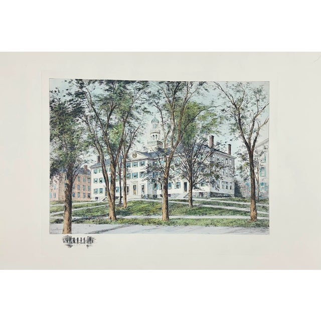 Dartmouth College, depicts Dartmouth Hall, a prominent building on the Dartmouth College campus in Hanover, New Hampshire....