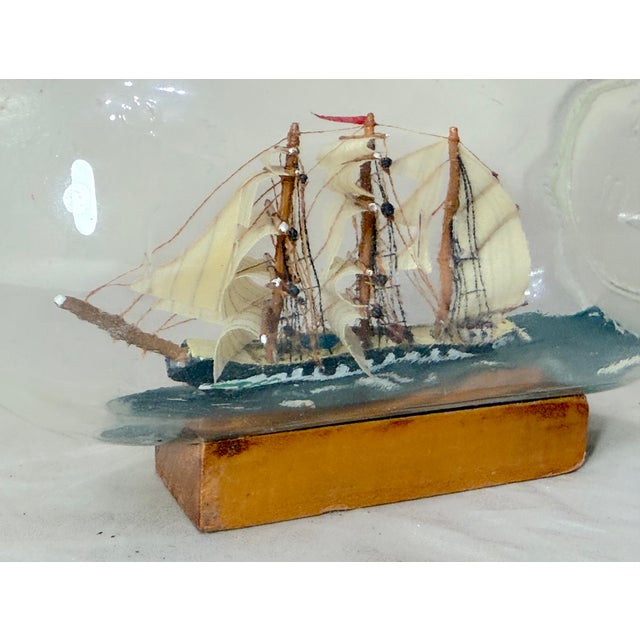 Vintage Handmade Nautical Wood Sail Ship Boat in Glass Bottle Model Sculpture For Sale - Image 9 of 14
