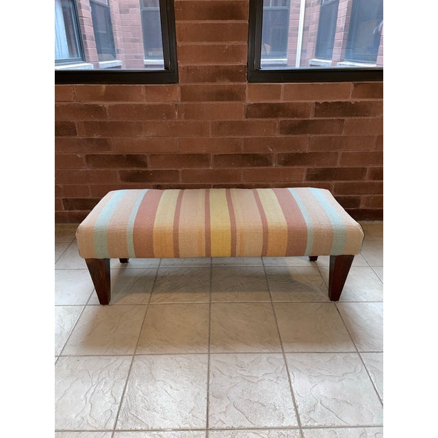 Tan Vintage 1960s Ralph Lauren Inspired Wool Kilim Style Three Seat Upholstered Bench For Sale - Image 8 of 10