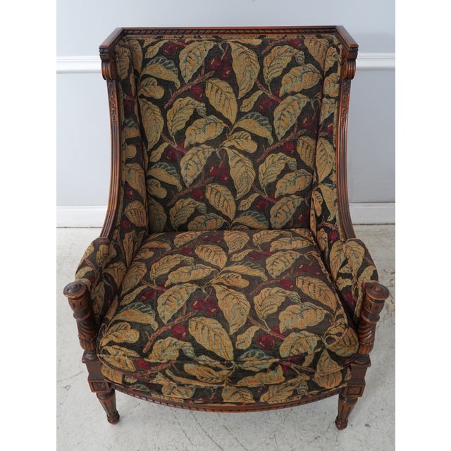 Age: Approx. 15 Years Old Details: Winged Back Bergere Arm Chairs Botanical Leaf & Berry Upholstery Nice Carved Details...