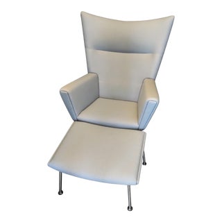 Carl Hansen & Son in Denmark for Hans J. Wegner Ch445 Wing Chair and Ch446 Ottoman For Sale