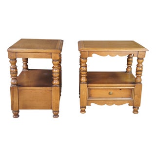 Vintage Drexel American Treasury Country Pine 2 Tier Nightstands Side Tables Pair For Sale