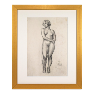 Vintage Art Deco Charcoal Female Nude Figure Study by Illustrator William B Pattengill 1934