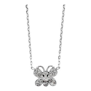 14k(585) White Gold Natural Diamond Butterfly Pendant Necklace With Chain For Sale
