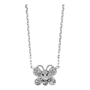 14k(585) White Gold Natural Diamond Butterfly Pendant Necklace With Chain