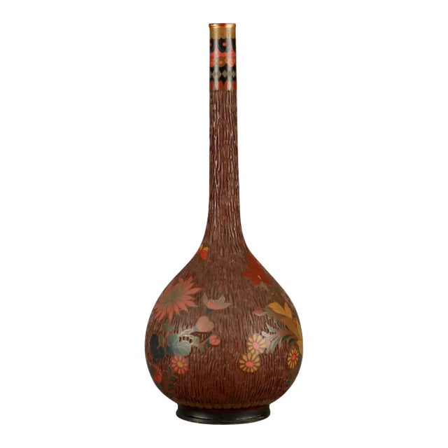 Antique Chinese Floral Cloisonné Enameled Bud Vase For Sale