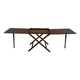 Late 20th Century British Colonial Style Mahogany Folding Tray Table With Brass Hardware For Sale