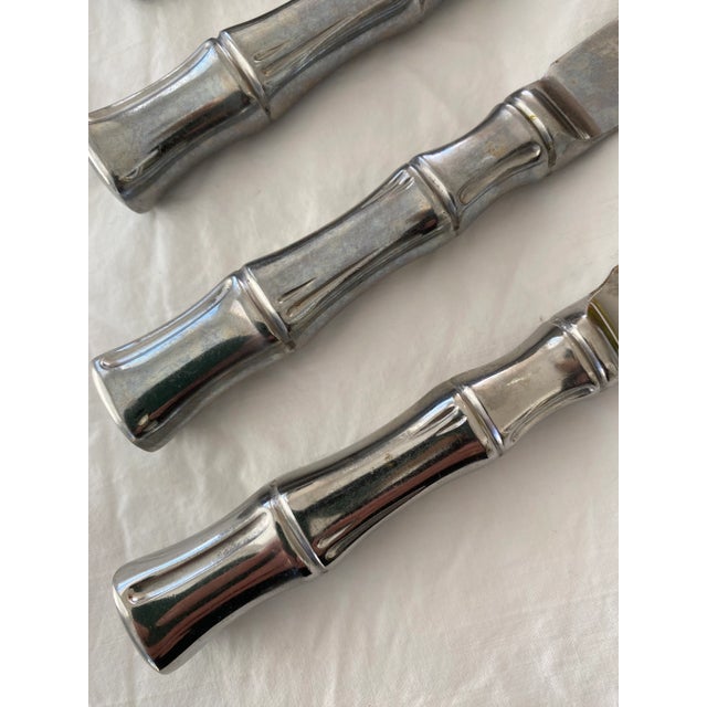 1980s 1980s Supreme Stainless Steel Heavy Bamboo Design Set of 8 Knives For Sale - Image 5 of 6