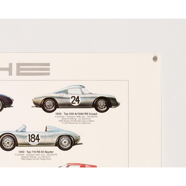 Cream Porsche Racing Cars Poster by Ken Rush, 1980s For Sale - Image 8 of 9