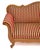 Recamier loveseat or sofa with curved arms. Sound walnut frame. Studded upholstery. Original two-tone red Basque silk...