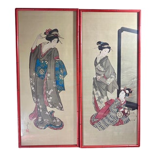 Pair of Japanese Signed Woodblock Prints C. 1910 For Sale