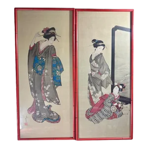 Pair of Japanese Signed Woodblock Prints C. 1910