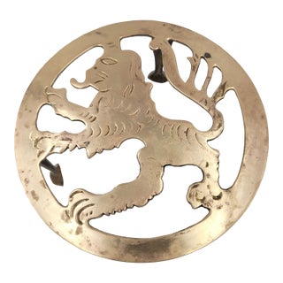 19th Century Antique Scottish Lion Rampant Brass Table Trivet For Sale