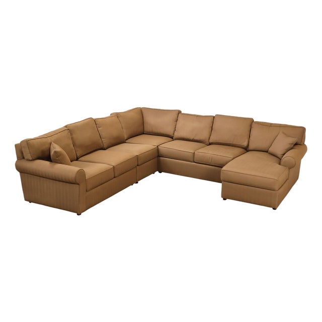 Ethan Allen Upholstered Custom Sectional Sofa With Chaise For Sale