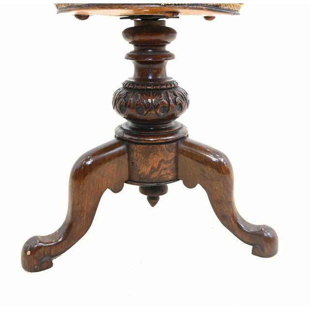Victorian Adjustable Height Piano Stool in Carved Walnut, 1860s For Sale - Image 4 of 9
