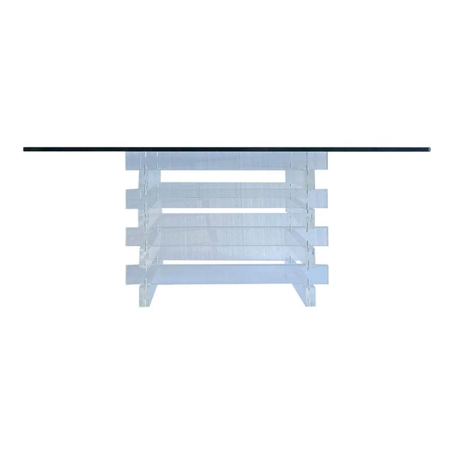 1970s 1970s Square Stacked Lucite Glass Top Coffee Table For Sale - Image 5 of 7