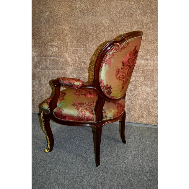 Brown Vintage Italian Style Arm Accent Chair W/Brass Ormolu For Sale - Image 8 of 13