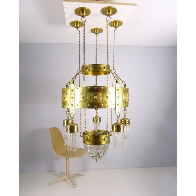 Large Art Nouveau Chandelier in Brass, Vienna, 1890s For Sale - Image 10 of 12