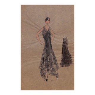 Lanvin of Paris C1920s Original Fashion Illustration in Gouache For Sale