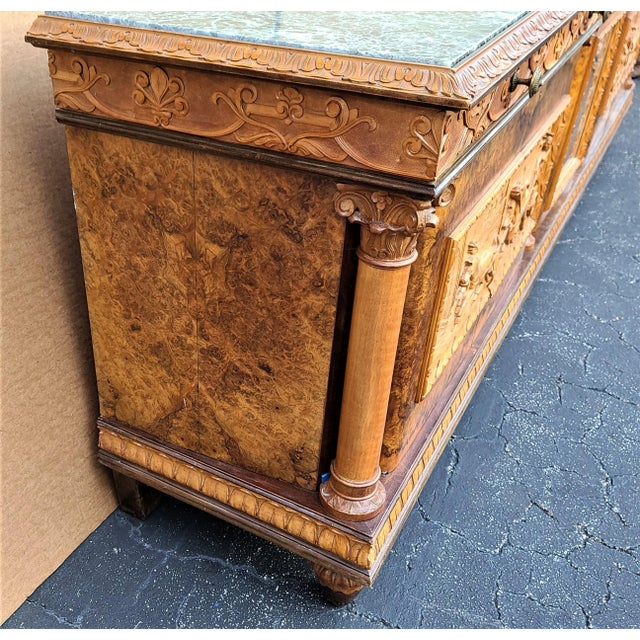 Antique Hand Carved Walnut Italian Empire Credenza Bar Cabinet Sideboard 10 Foot For Sale - Image 9 of 13