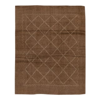 Modern Moroccan Style Brown Handmade Geometric Wool Rug For Sale