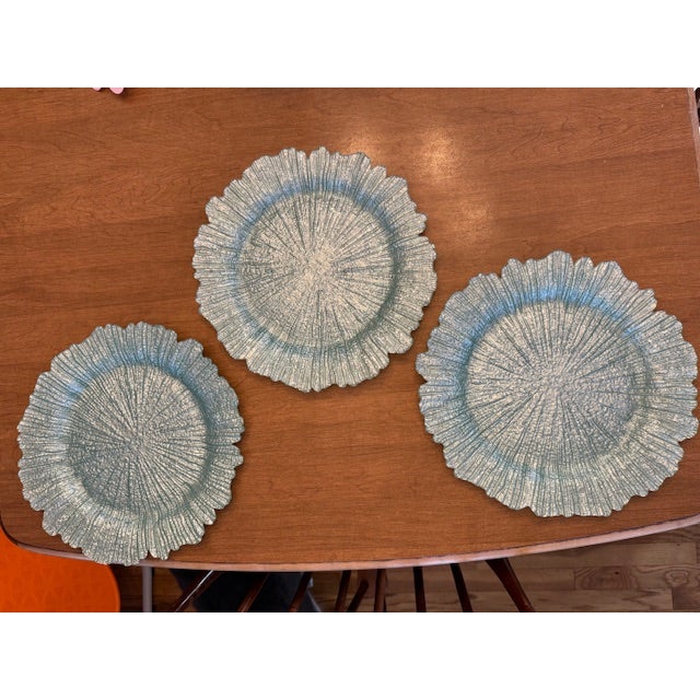Turquoise Late 20th Century Reef Glass Chargers in Seafoam/Aqua Color - Set of 6 For Sale - Image 8 of 8