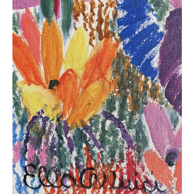 Textile 1960s Artist Ella Wharton Alluisi "Horned Cat" 1136 Original Mid Century Painting 20x24 For Sale - Image 7 of 8