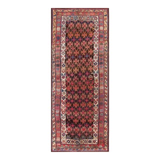 1890s Brown Geometric Tribal Antique W. Persian Kurdish Rug 3'8" X 8'8" Handknotted Woo Carpet For Sale