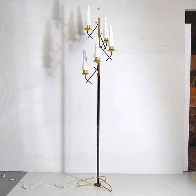 Opaline Glass & Brass Floor Lamp by Stilnovo, 1950s For Sale - Image 9 of 13