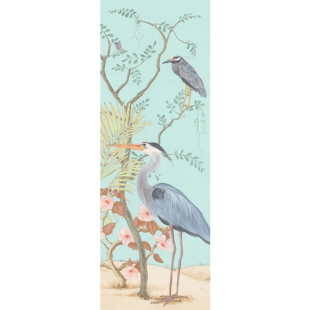 Allison Cosmos “Marsh Madness” Spoonbill, Heron, Crane Chinoiserie Coastal Painting by Allison Cosmos - Set of 3 For Sale - Image 4 of 9