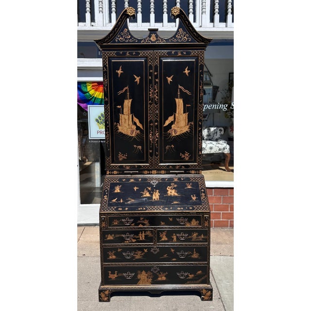 18th C Style George I Burton-Ching Black Chinoiserie Secretary Desk Bookcase For Sale - Image 10 of 10