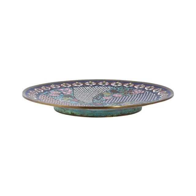 Japanese Antique Meiji Large Japanese Cloisonne Enamel Geometric Pattern Plate Charger For Sale - Image 3 of 8