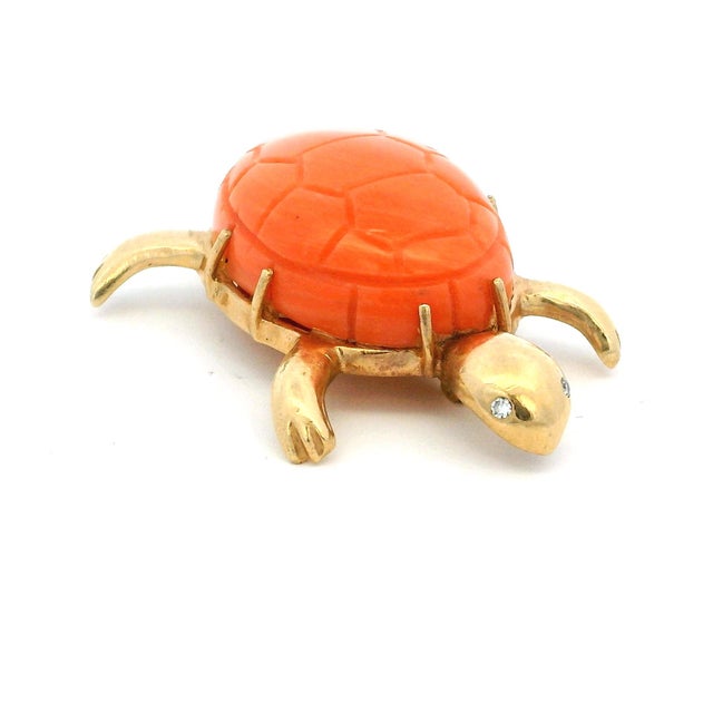 A charming vintage Italian brooch crafted in 18K yellow gold and designed as a finely detailed turtle. The shell is formed...