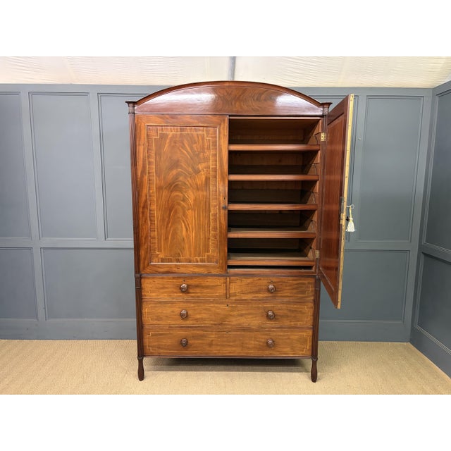 Georgian Inlaid Mahogany Linen Press, 1824 For Sale - Image 13 of 18