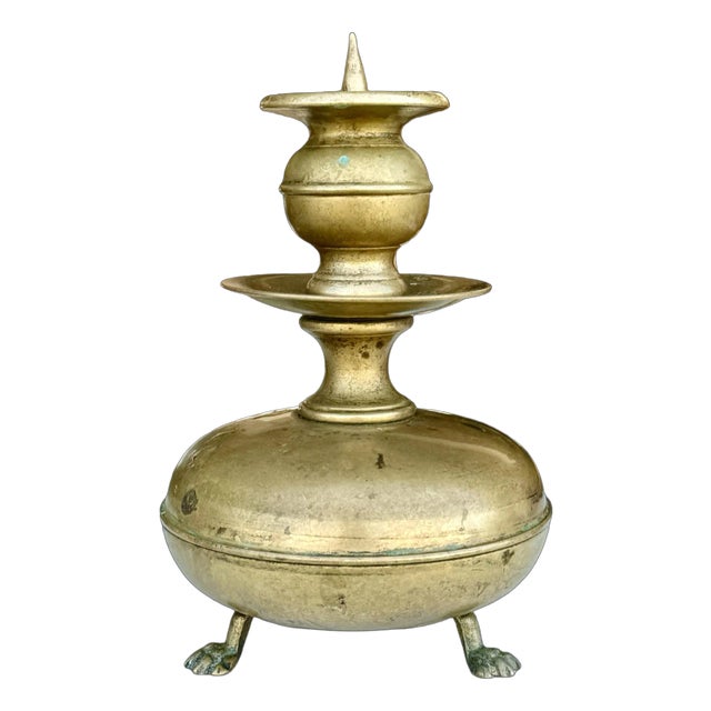 Dutch Brass Claw-Footed Candlestick Holder Pricket For Sale