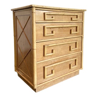 Vintage Whitecraft Oak and Bamboo Chest of Drawers For Sale