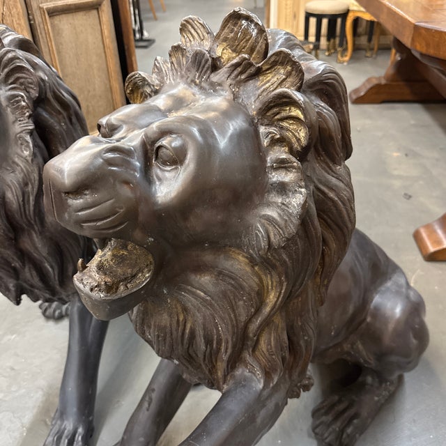 Pair of Patinated Bronze Lions For Sale In Atlanta - Image 6 of 7
