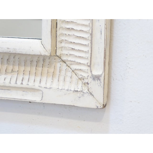 Vintage Carved Wood Whitewashed Scandinavian Mirror For Sale - Image 4 of 4